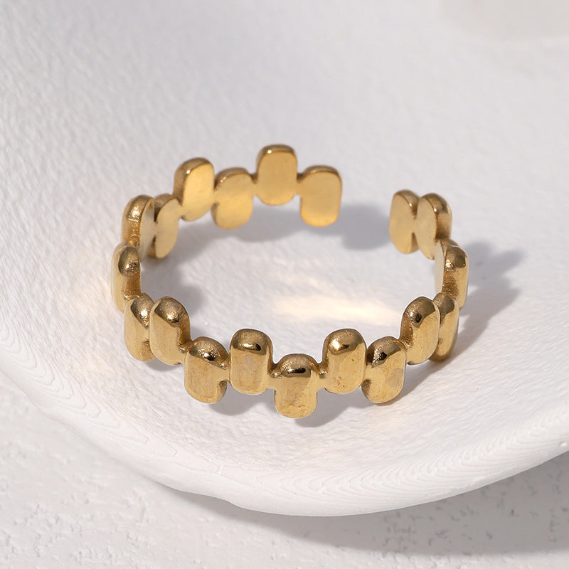 Minimalist Geometric Stainless Steel Adjustable Open Ring with 18K Gold Plating for Women