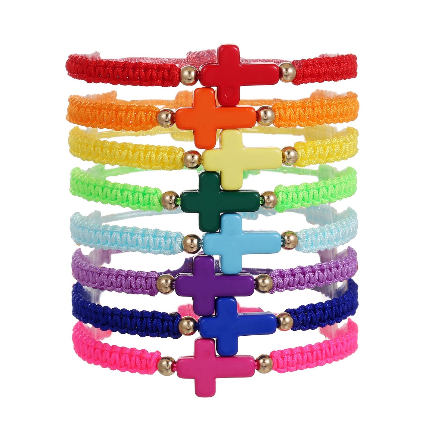 Bohemian Colorful Woven Rope Cross Bracelet Adjustable Acrylic Geometric Handmade Jewelry for Unisex