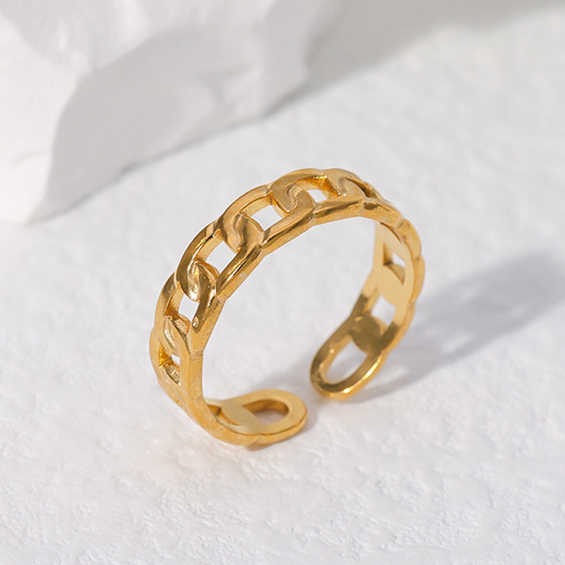 Geometric Plated Stainless Steel Chain Ring Unisex Adjustable