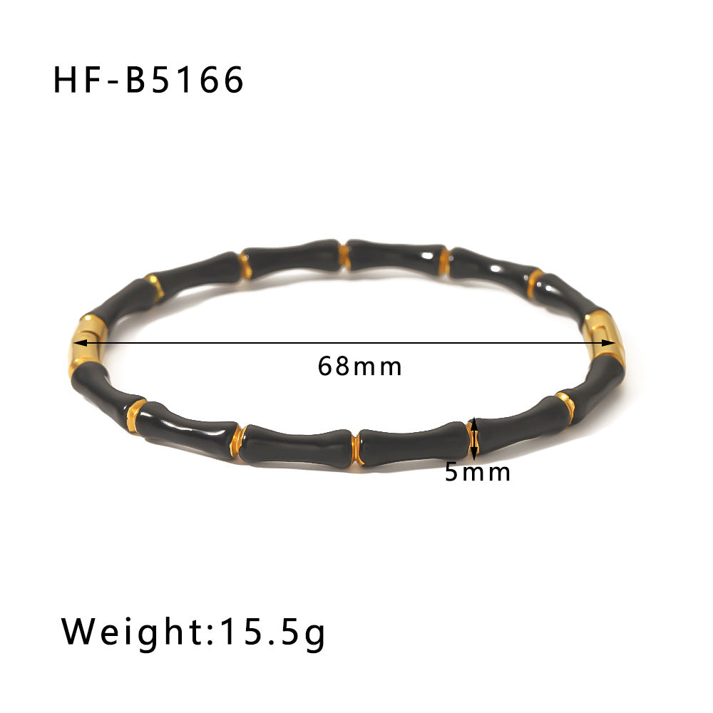 Minimalist Bamboo-Shaped Titanium Steel C-Clasp Bracelet for Women with Plated Finish