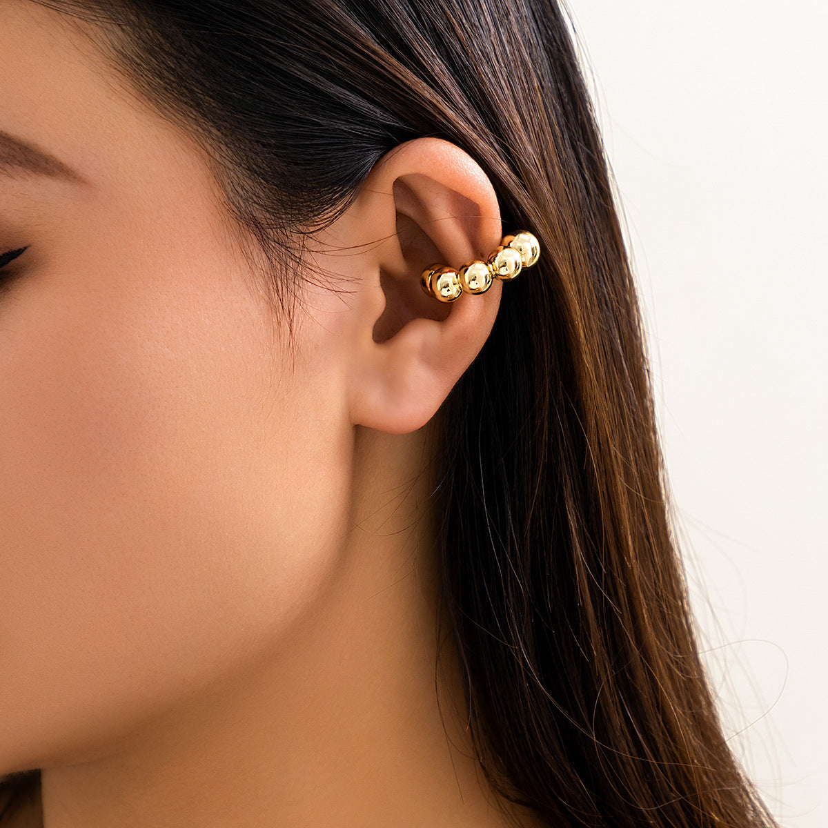 Sweet Striped Round Alloy Plated Ear Cuff for Women
