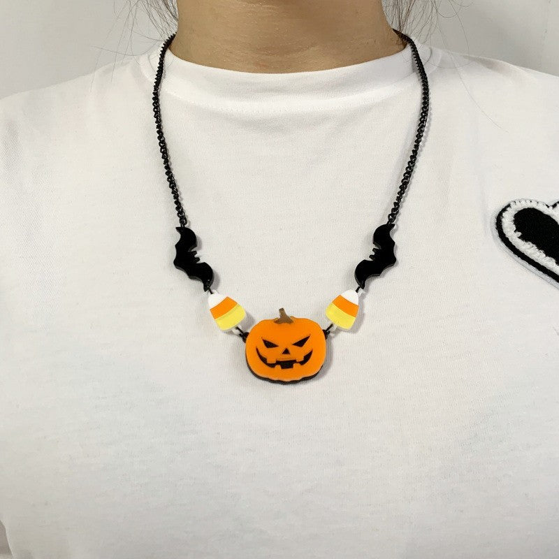 Collana da donna gotica a pipistrello e zucca di Halloween con ciondolo in acrilico su catena standard