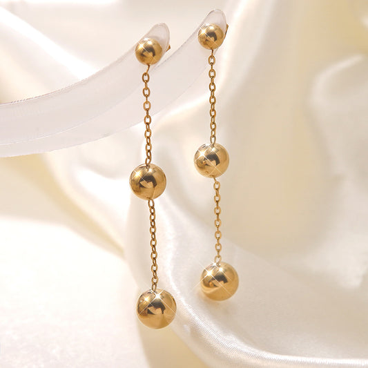 Pendientes de borla elegantes geométricos redondos de acero inoxidable chapados en oro de 18 quilates para mujer