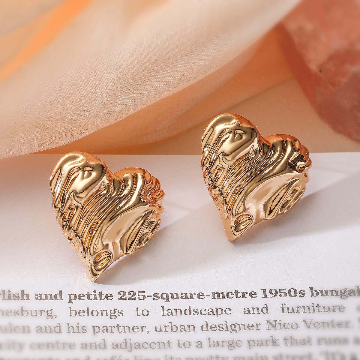 Minimalist Luxury Gold Plated Brass Heart Triangle Geometric Stud Earrings for Women