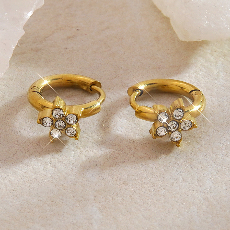 Floral Micro-Inlaid Cubic Zirconia Stainless Steel Earrings for Women