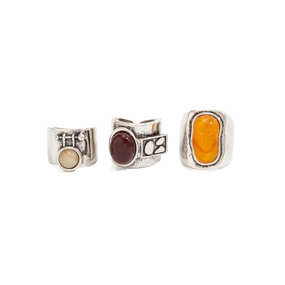 Vintage Geometric Oval Zinc Alloy Plated Gemstone Resin Inlay Open Ring for Women