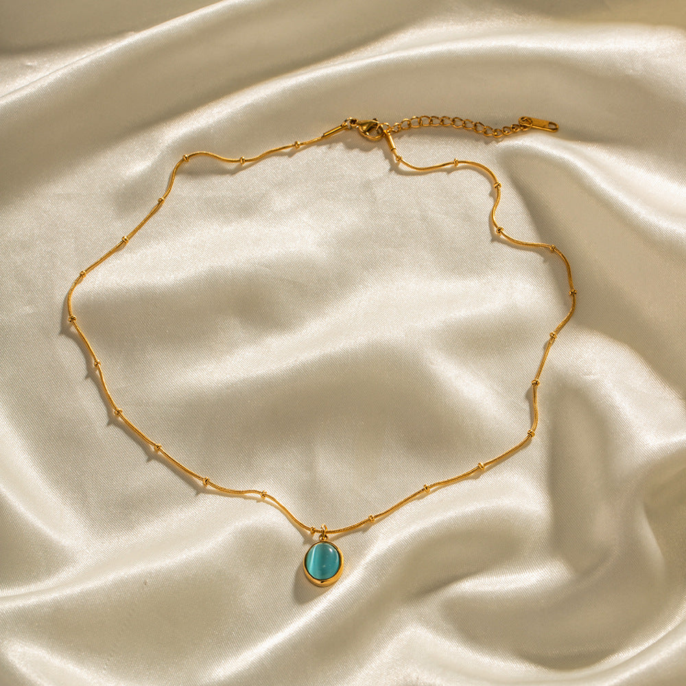 Collar con colgante de ojo de gato geométrico minimalista de acero inoxidable con baño de oro de 18 quilates para mujer