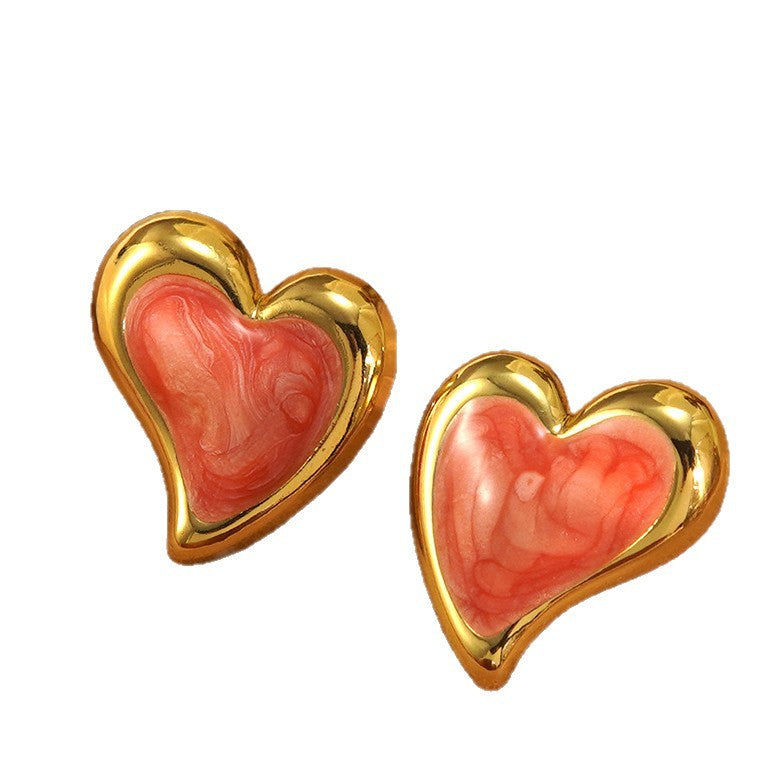 Orecchini da donna minimalisti in acciaio inossidabile con cuore smaltato a goccia