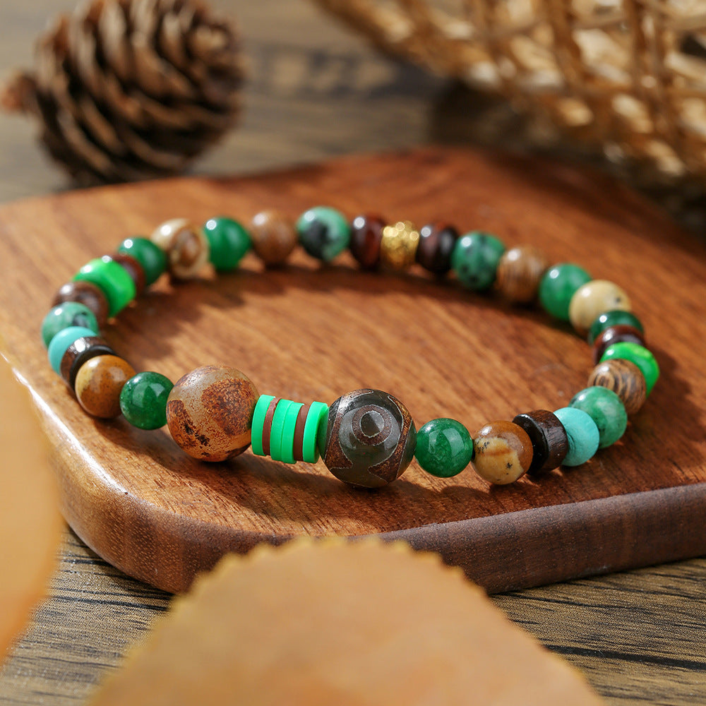 Vintage Minimalist Round Wood Bead Bracelet Unisex Casual Geometric Jewelry