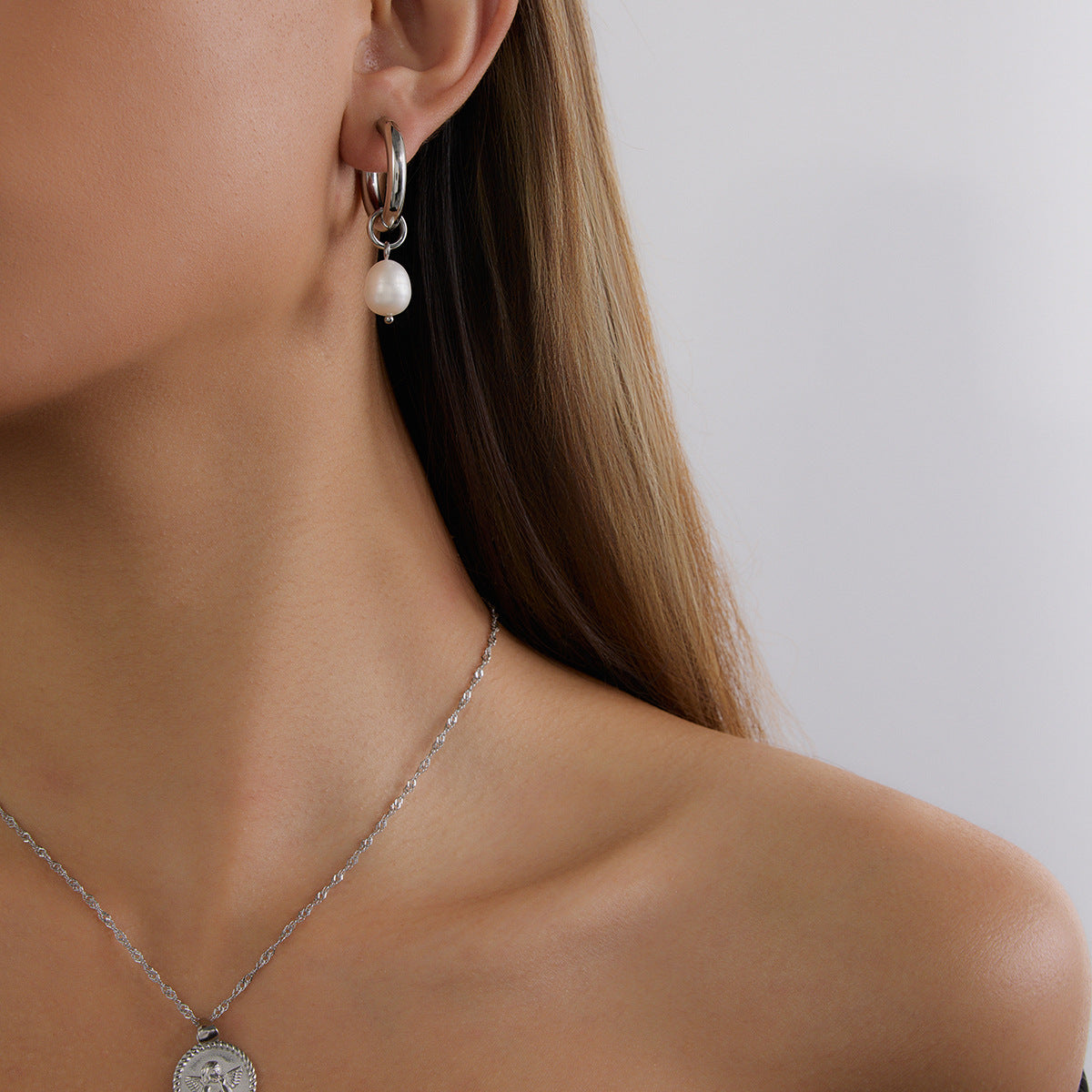Elegant Geometric Stainless Steel Plated Pearl Earrings for Women