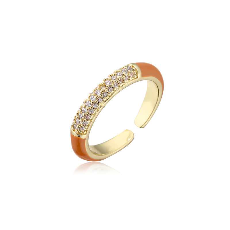 Geometric Micro-pave Cubic Zirconia and Drip Oil Brass Ring for Women