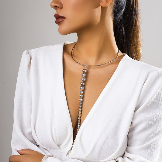 Collana Choker da Donna Punk Geometrica in Plastica con Pendente Liscio a Perline
