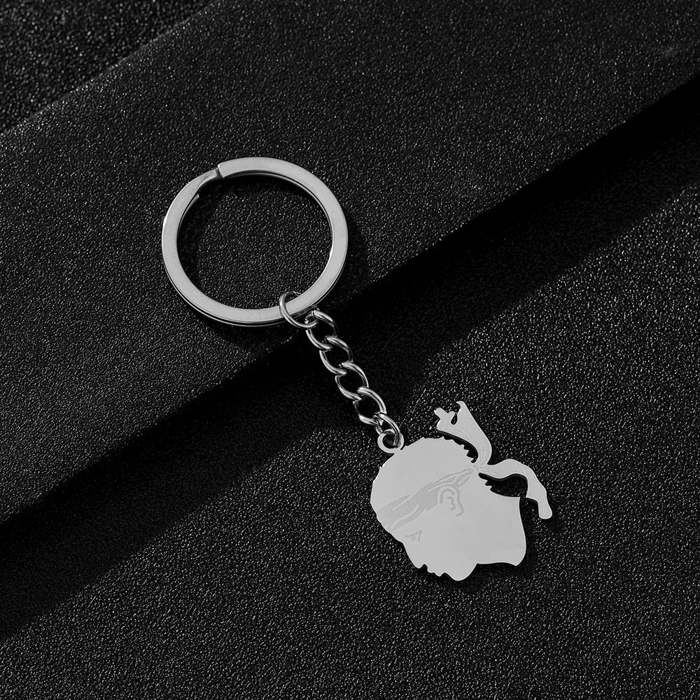 Llavero colgante de la isla de Córcega de estilo étnico de acero de titanio con cadena