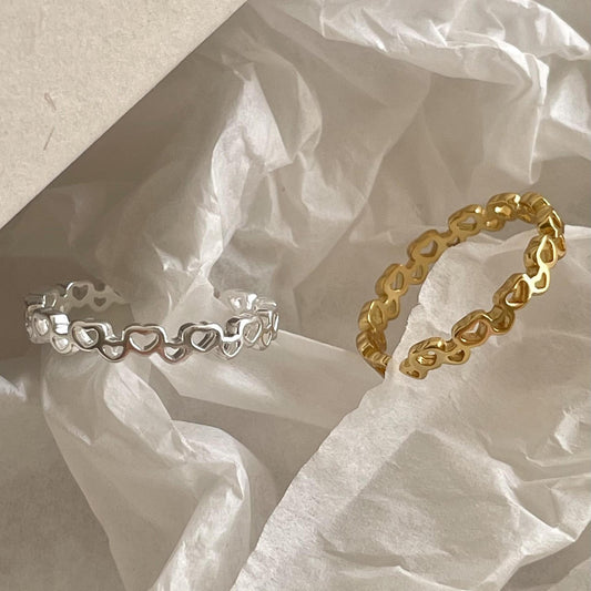 Anillo de plata de ley 925 con baño de oro, diseño geométrico en forma de corazón, vintage y dulce