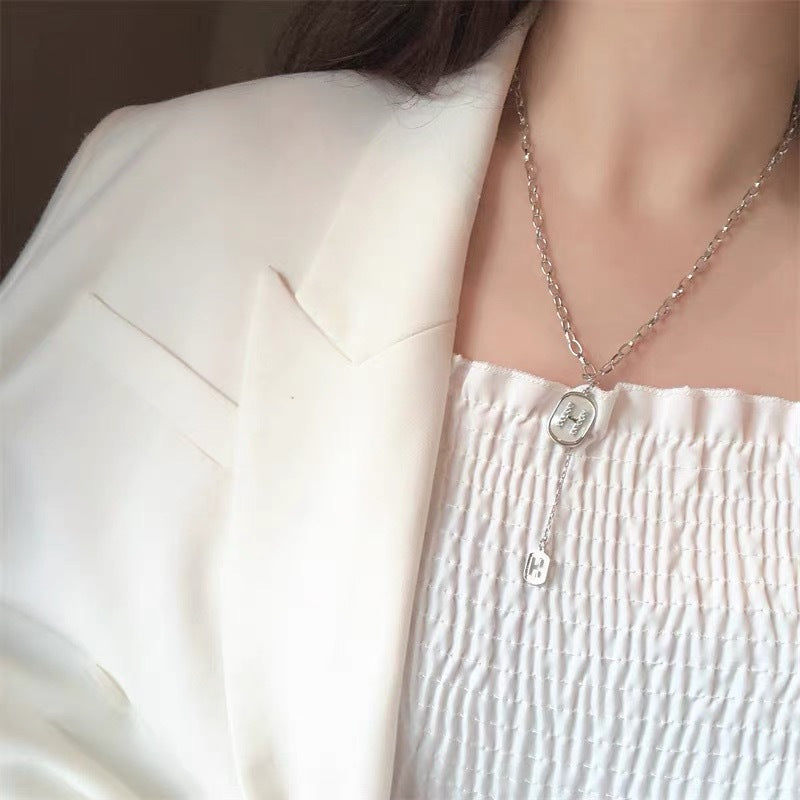 Chanel-Inspired Minimalist Letter H Pendant Necklace in Titanium Steel with Gold Plating on O-Chain for Women