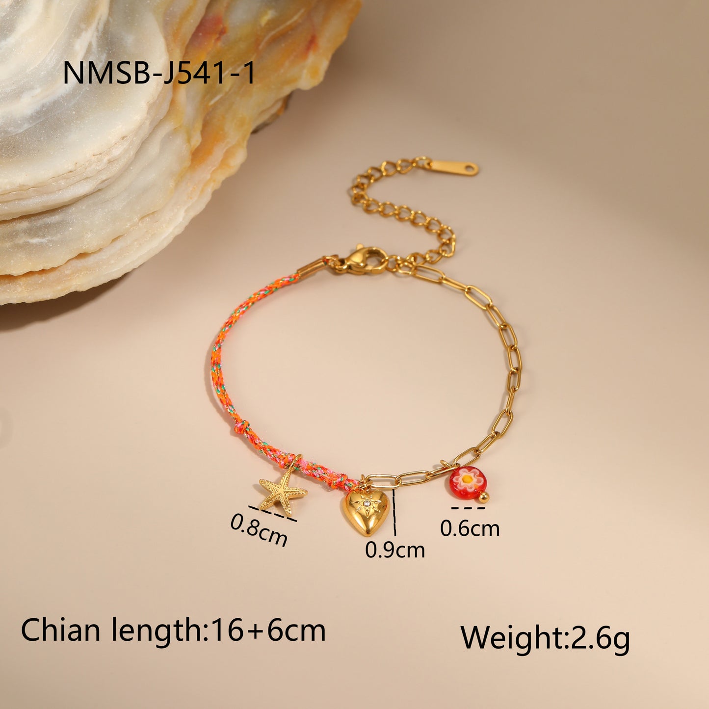 Bracciale alla moda in corda intrecciata ispirato alle vacanze con ciondolo a cuore e stella in acciaio inossidabile da donna