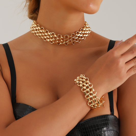 Collar colgante geométrico estilo punk con cadena de metal chapado grueso para mujer, accesorio de moda