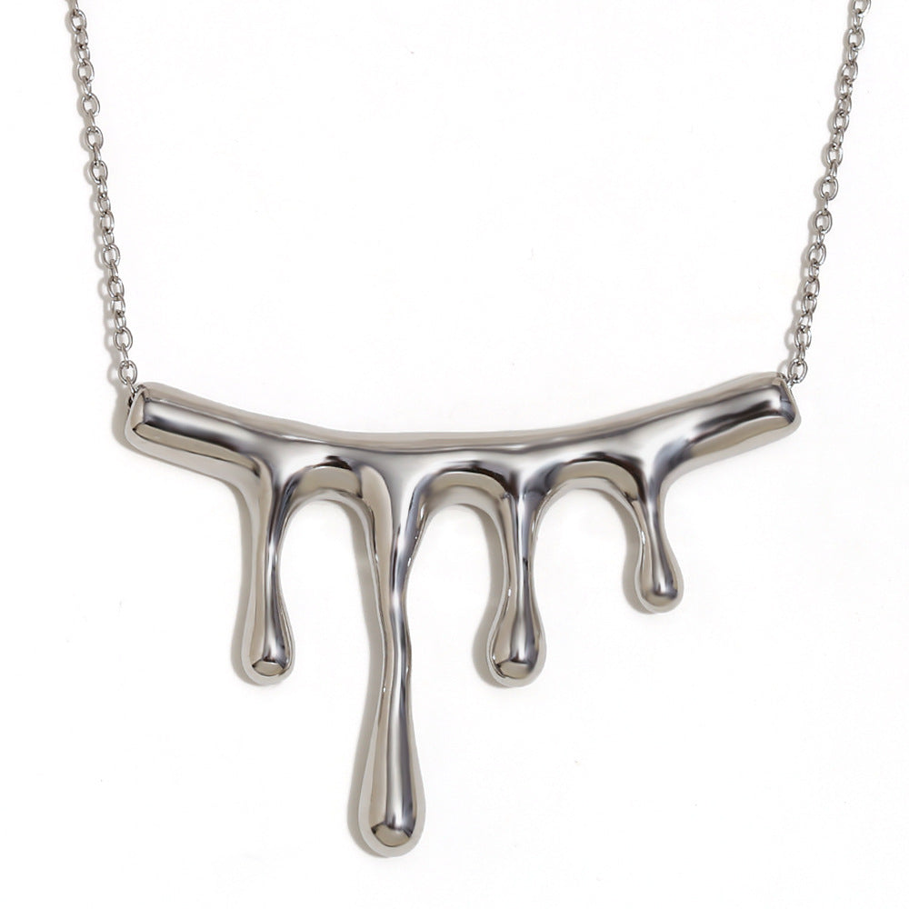 Fashionable Minimalist Geometric Liquid Pendant Necklace for Women Stainless Steel with 18K Gold Plating