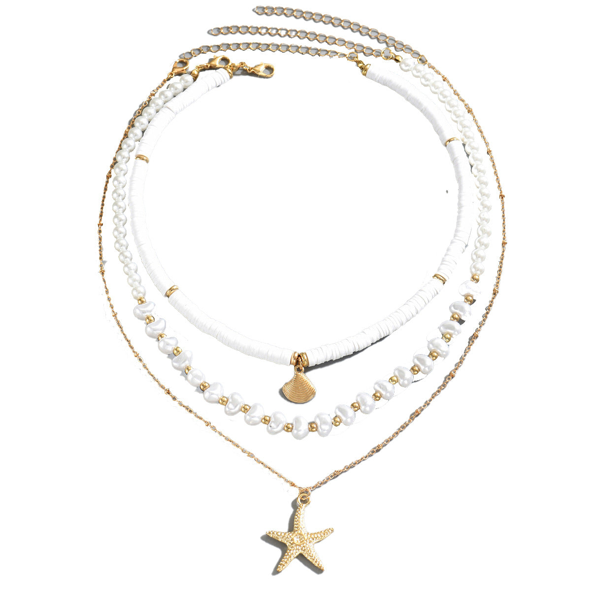 Casual Geometric Ocean-Inspired Long Pearl Clavicle Necklace Set in Zinc Alloy with Woven Finish