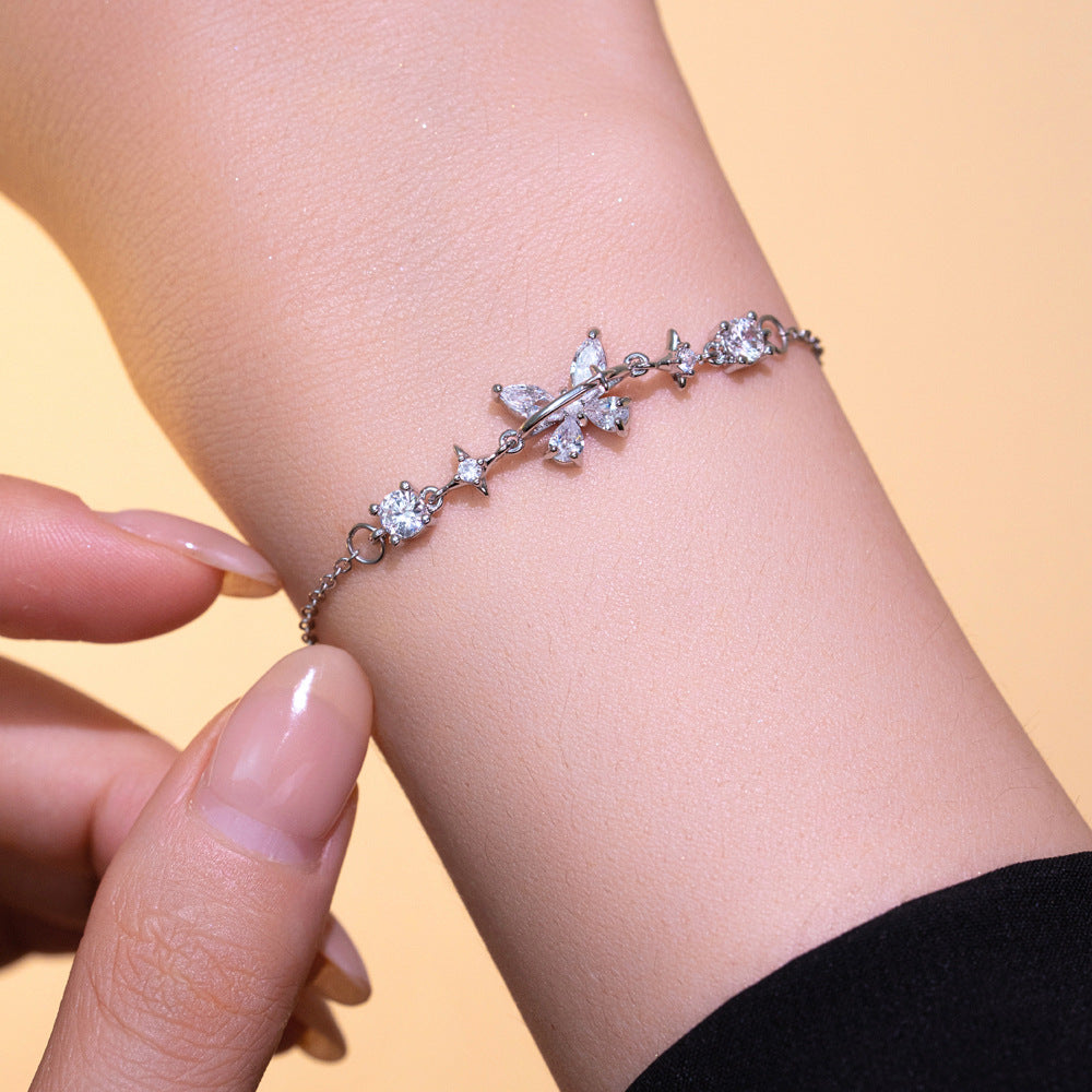 Elegante Bracciale a Fiocco in Acciaio al Titanio con Zirconi per Donna con Finitura Anallergica Placcata Sottovuoto