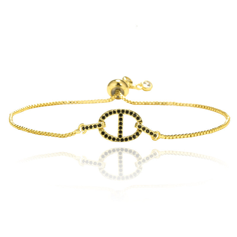 Micro-Paved Cubic Zirconia Geometric Pig Nose Brass Box Chain Bracelet for Women