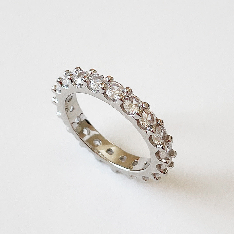 Anello in argento sterling S925, minimalista geometrico con strass