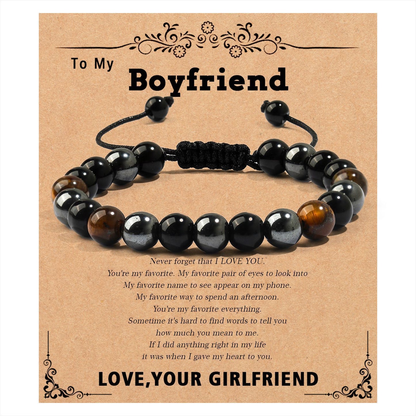 Handmade Geometric Tiger's Eye Obsidian Hematite Bracelet for Men and Women