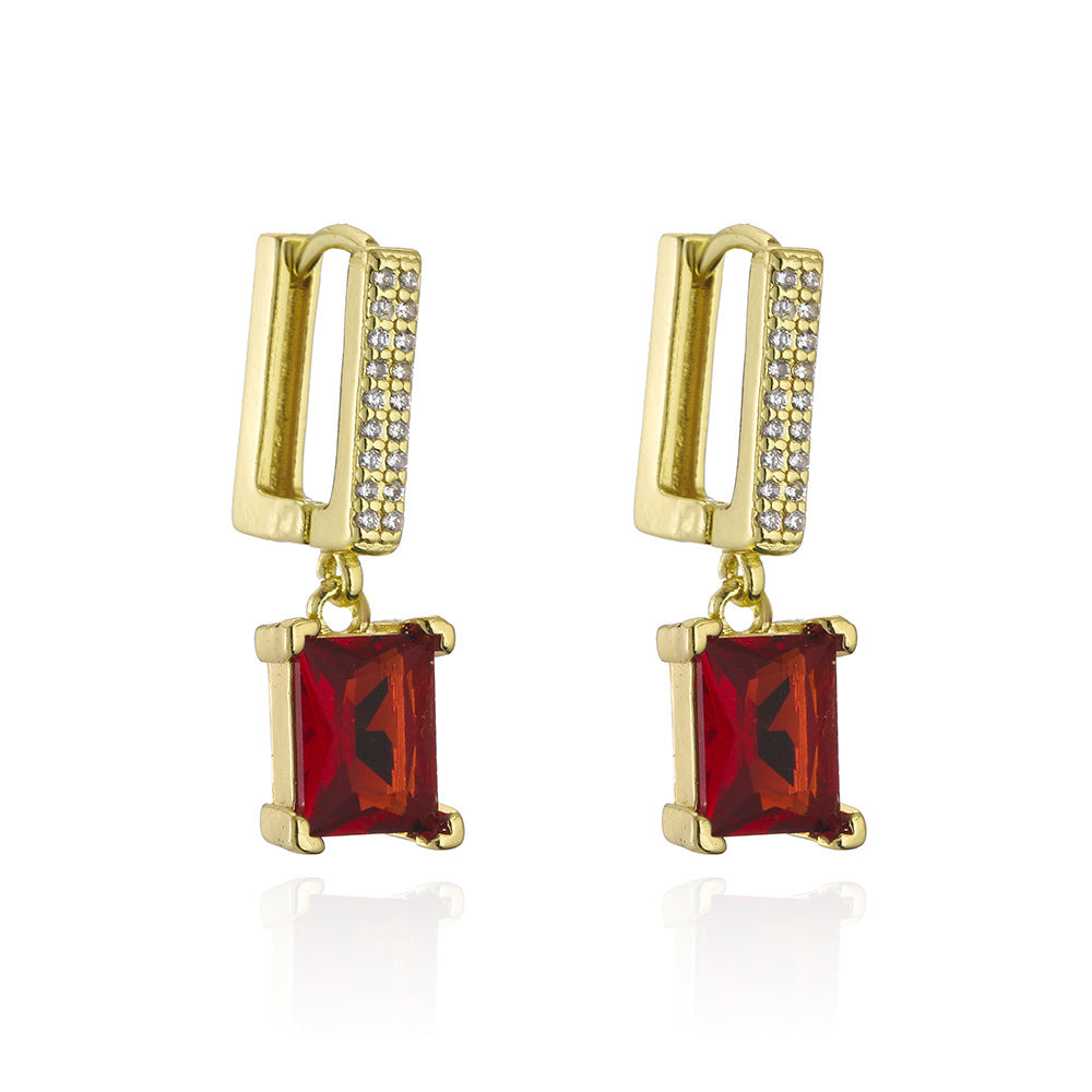 Minimalist Geometric Copper Earrings with Gold Plating and Zircon Accents for Women
