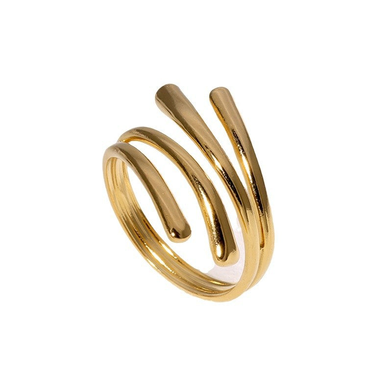 Minimalist Geometric Line Open-End Ring in Stainless Steel with Gold Plating for Women
