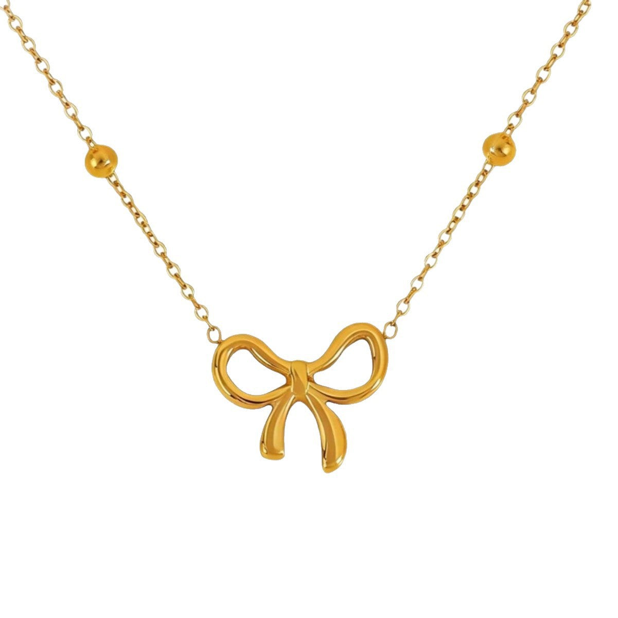 Elegante Set Collana Bracciale Orecchini in Acciaio Inox Placcato Oro 18K a Fiocco