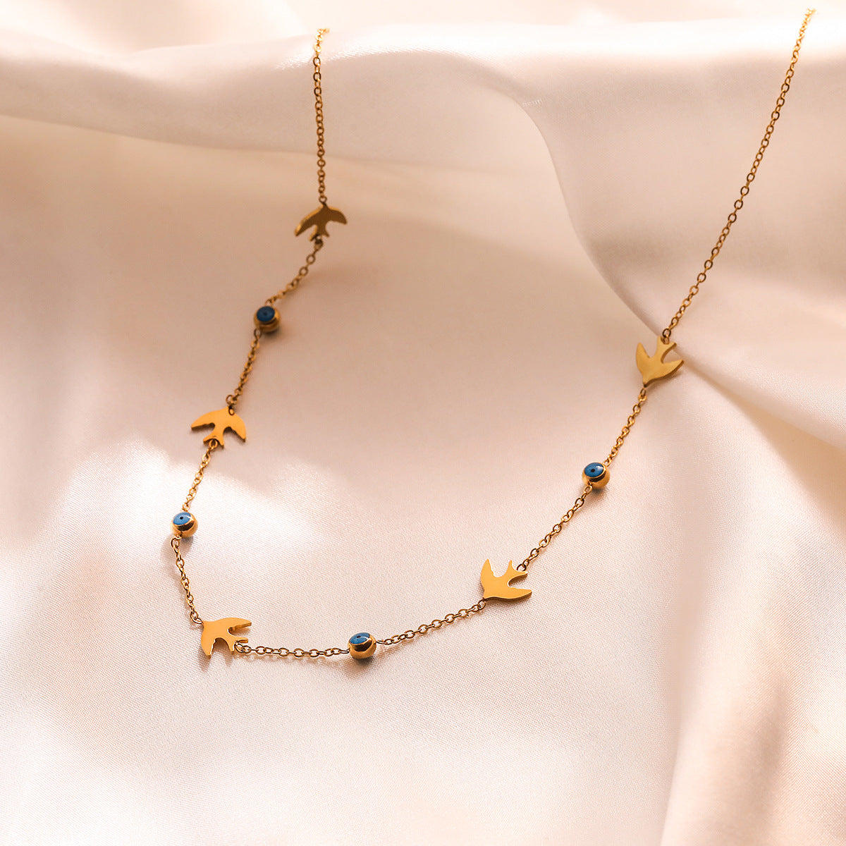 Minimalist Geometric Titanium Steel Necklace for Women with 18K Gold Plating and Enamel Eye Pendant