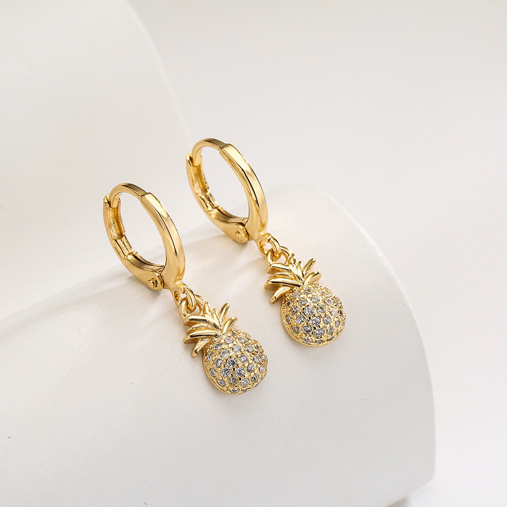 Minimalist Geometric Pineapple Fishbone Earrings for Women with Copper Base Plated in 18K Gold and Micro-Paved Zirconia