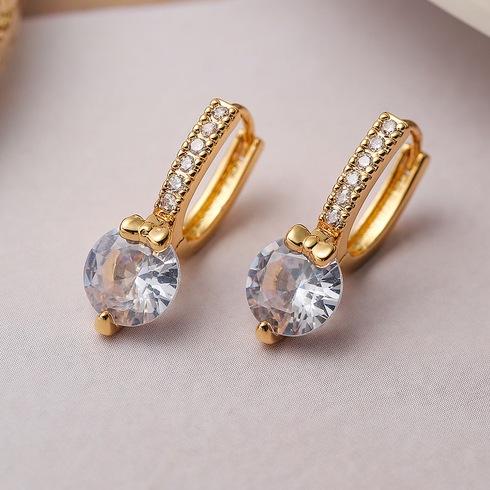 Geometric Hoop Earrings for Women in Copper with Real Gold Plating and Zircon Inlay, Minimalist Retro Luxury Design