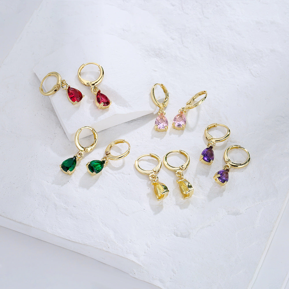 Vintage Geometric Dangle Earrings in Copper with Real Gold Plating and Micro-Pavé Zirconia for Women
