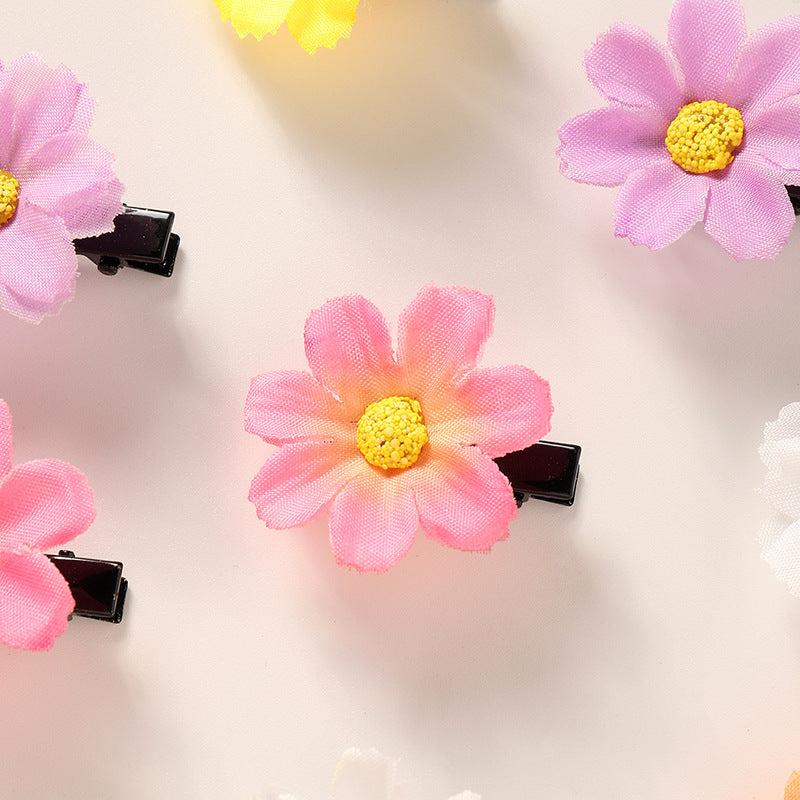Set di fermagli per capelli con girasole in tessuto naturale per bambini, design floreale, mollette a becco d'anatra, accessori per capelli in stile giapponese coreano minimalista per ragazze dai 6 ai 10 anni