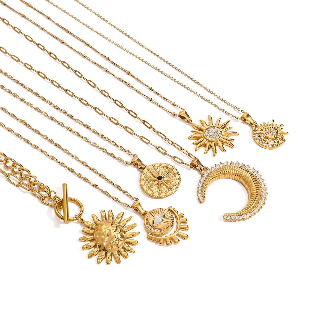 Collana da Donna in Acciaio Inossidabile con Stella a Otto Punte Geometrica, Ciondolo in Acciaio al Titanio e Finitura Placcata