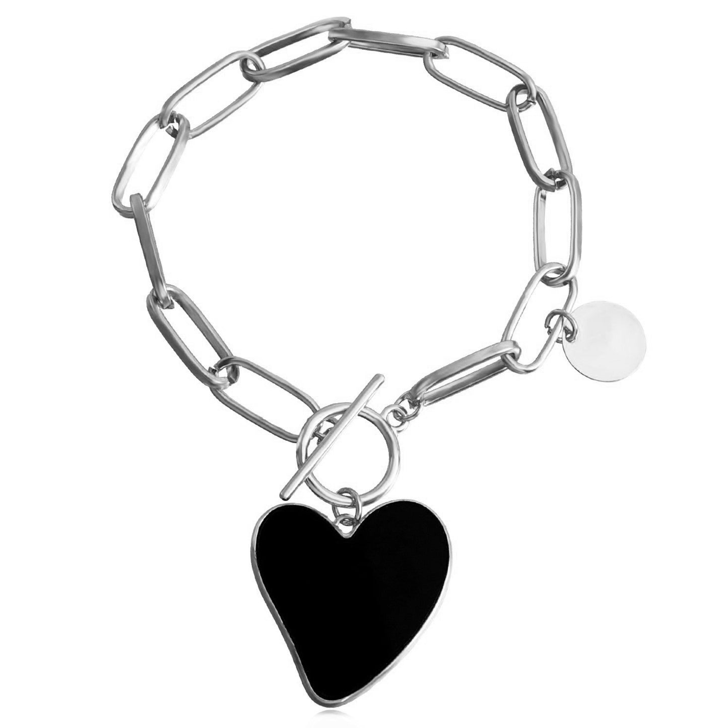 Minimalist Geometric Heart-Shaped Black and White Mother-of-Pearl Pendant Bracelet for Women with Alloy Base and Plated Finish