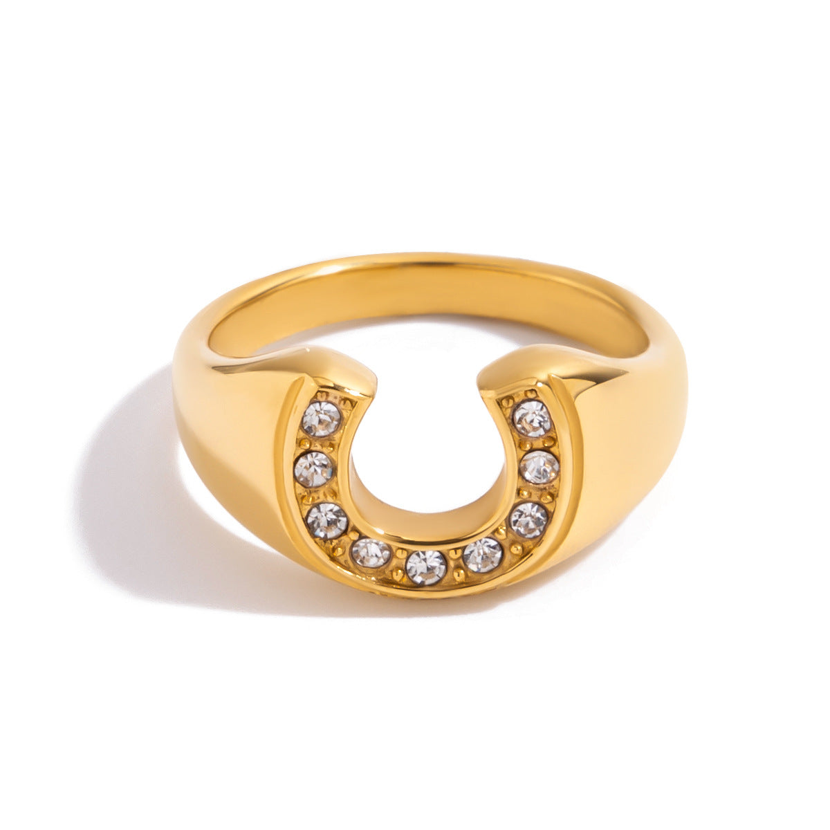 Anillo chapado en acero titanio y acero inoxidable geométrico con circonita para mujer, joyería minimalista elegante y de moda