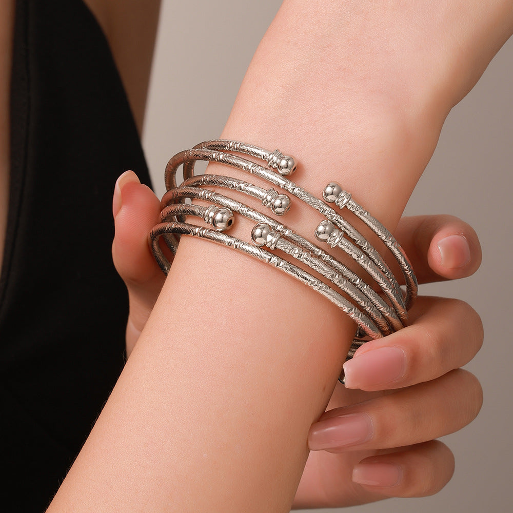 Punk Irregular Geometric Rhombus Round Twisted Rope Chain Plated Iron Bracelet Set for Women