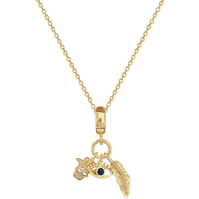 Collana con ciondolo di lusso Sweet Leaf Evil Eye con strass in acciaio inossidabile con catena a collare in rame