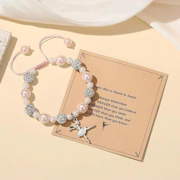 Sweet Imitation Pearl Ballet Girl Resin Bracelet Handmade Adjustable Jewelry