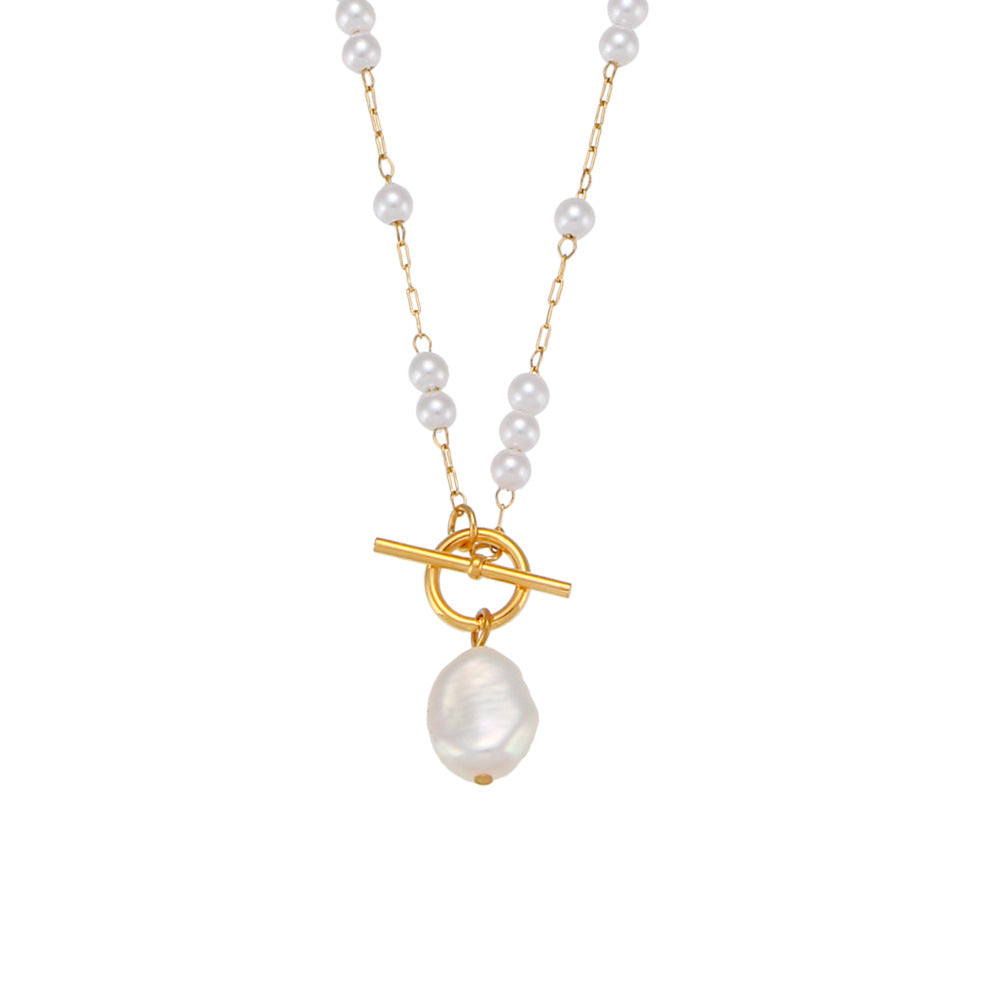 Minimalist Fashion Baroque Pearl Pendant Necklace with Stainless Steel Snake Chain and 18K Gold Plating for Women