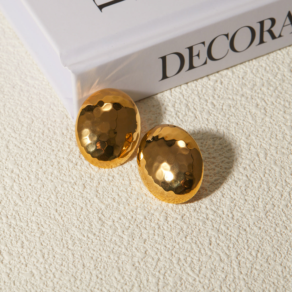 Ins Style 18K Gold Plated Hammered Mosaic Oval Earrings for Women