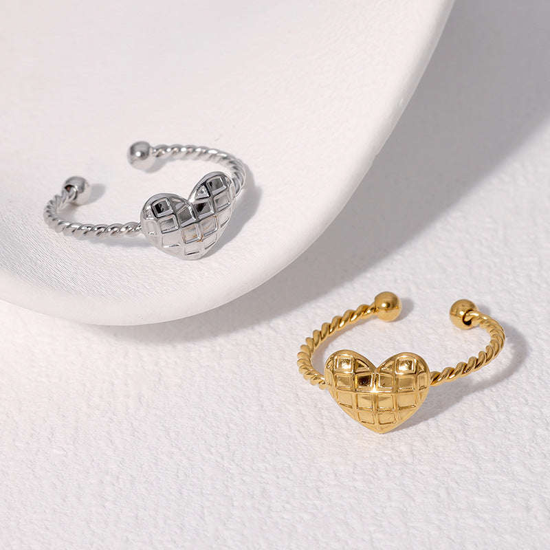 Minimalist Heart-Shaped Stainless Steel Adjustable Ring for Women with Plated Finish, Sweet and Versatile Fashion Jewelry