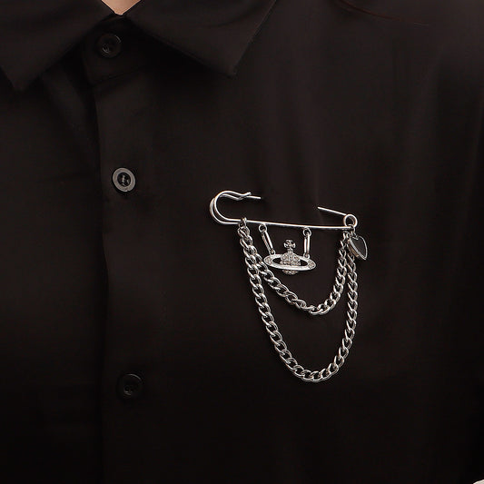 Spilla Pendente Punk con Cuore Geometrico e Pianeta Cosmico con Nappe per Donna, Gioielli Placcati in Lega