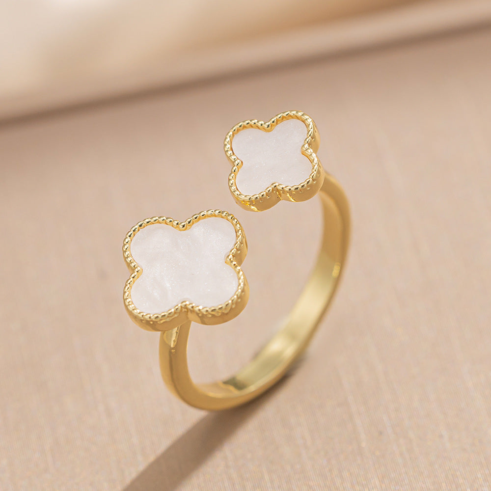 Luxury Minimalist Adjustable Open Ring for Women with Gold-Plated Copper Band and Zircon Stone Accent in Heart and Floral Shape