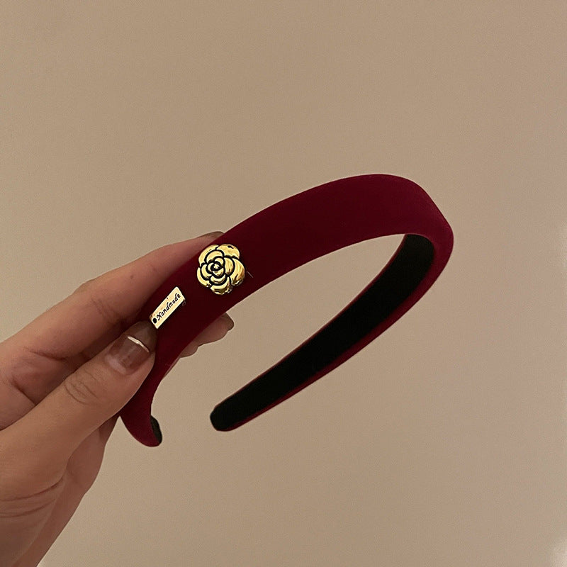 Diadema elegante de terciopelo floral para mujer con diseño redondo, accesorio para el cabello retro hecho a mano para otoño e invierno