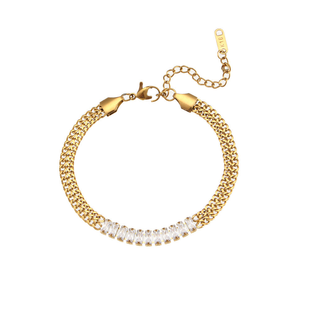 Pulsera de eslabones huecos con forma de corazón, chapada en oro de 18 quilates, de acero inoxidable geométrico, con microincrustaciones de circonia cúbica