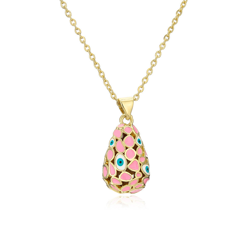 Minimalist Geometric Eye-Shaped Pendant Necklace for Women with Copper Base and 18K Gold Plating and Enamel Finish