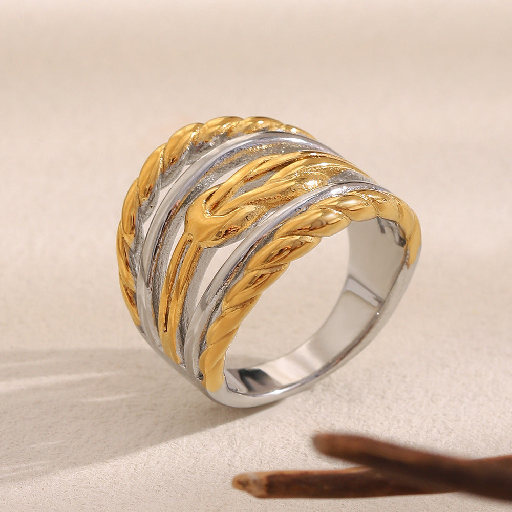 Minimalist Geometric Stainless Steel Ring with 18K Gold Plating for Women